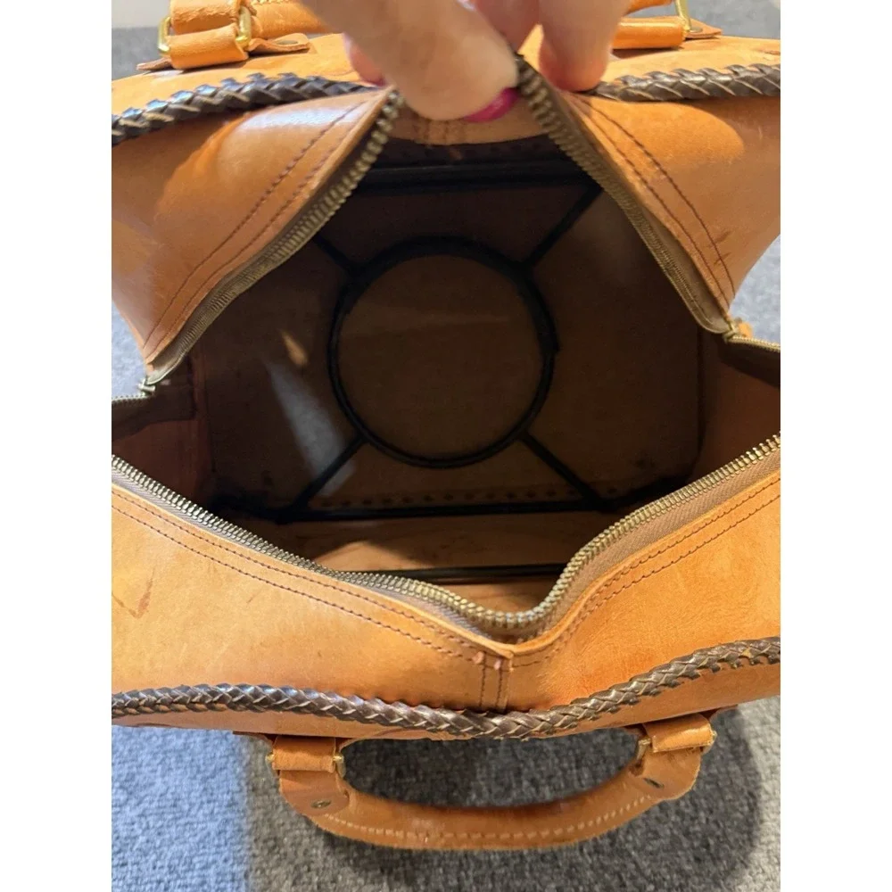 Vintage Hand Tooled Leather Bowling Bag with Metal Ball Holder Murray Engraved